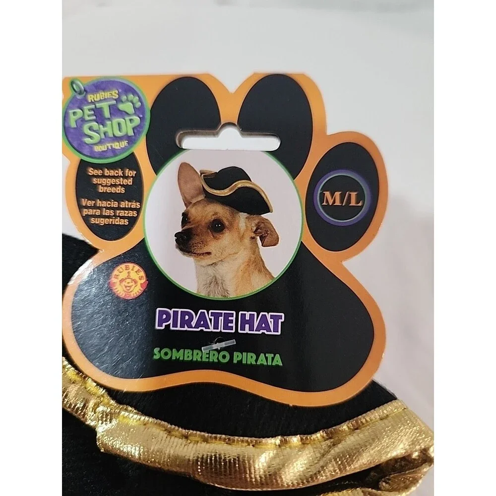 Rubies Pet Shop Pirate Hat Costume Dog Cat Animal Sz Medium/ Large Halloween NEW